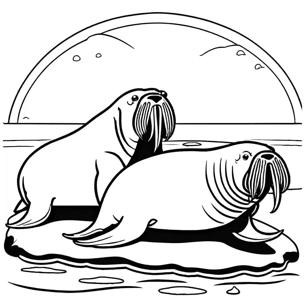 Walrus family on ice floe coloring page lulu pages