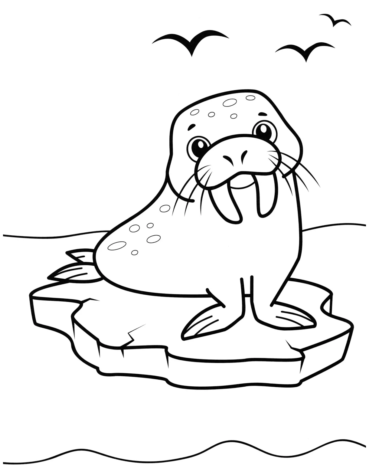 Walrus on an ice floe coloring page free and printable