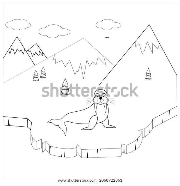 Walrus on ice floe childrens coloring stock vector