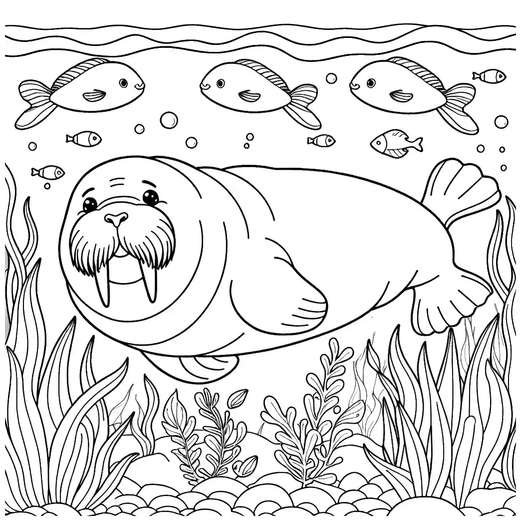 Walrus underwater coloring page lulu pages