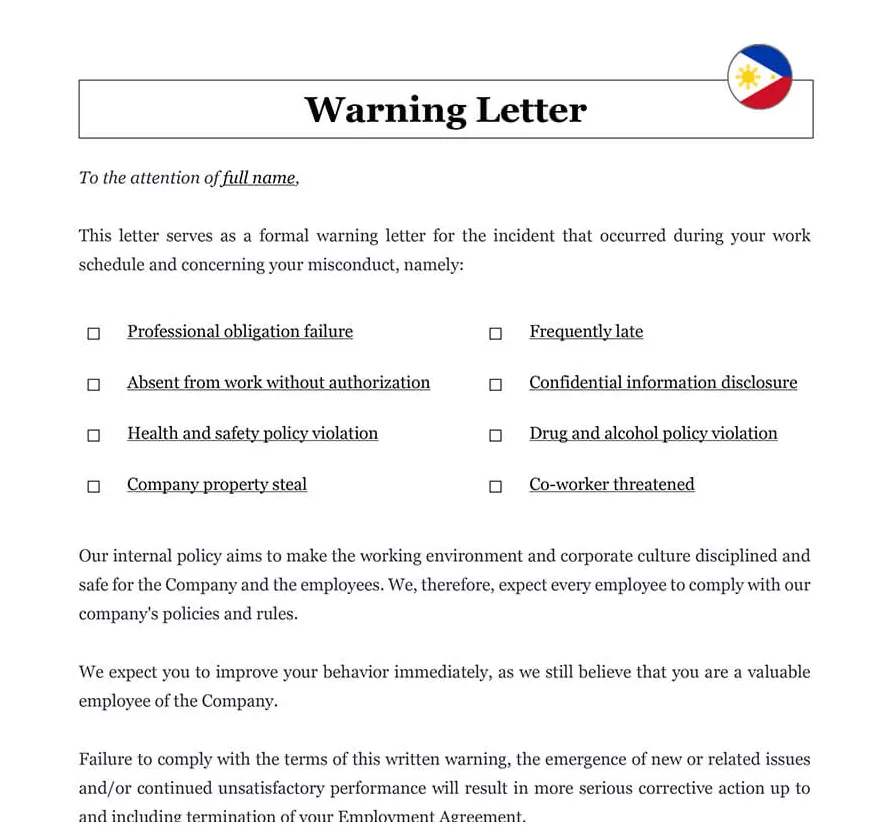 Warning letter to employee