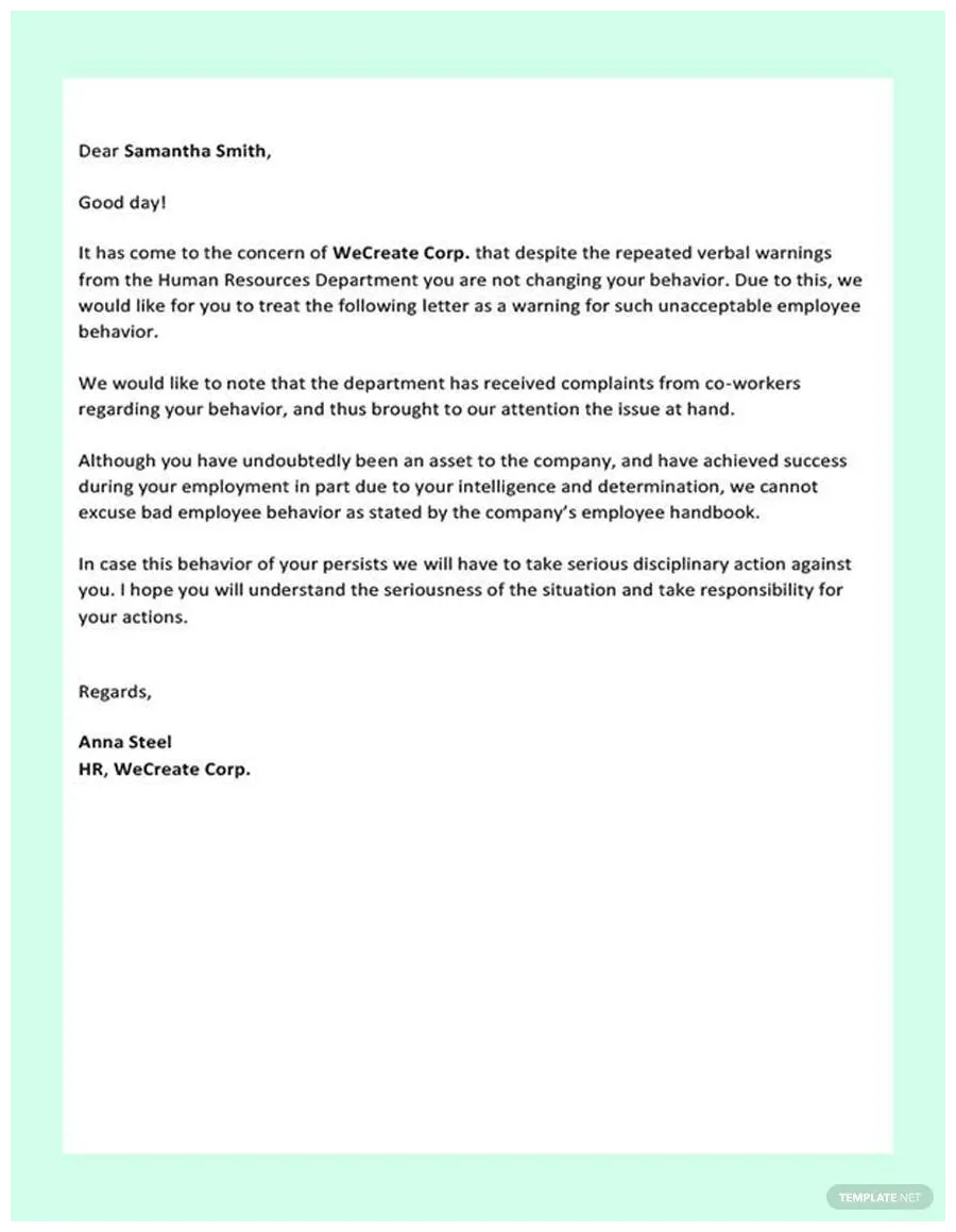 Warning letter to employee