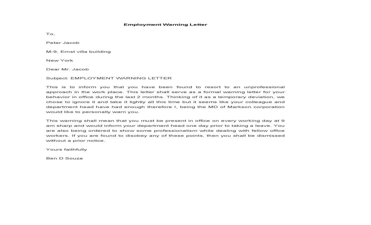 Warning letter to employee
