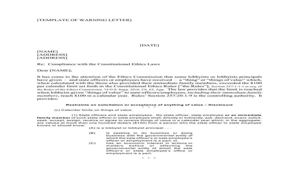 Warning letter to employee