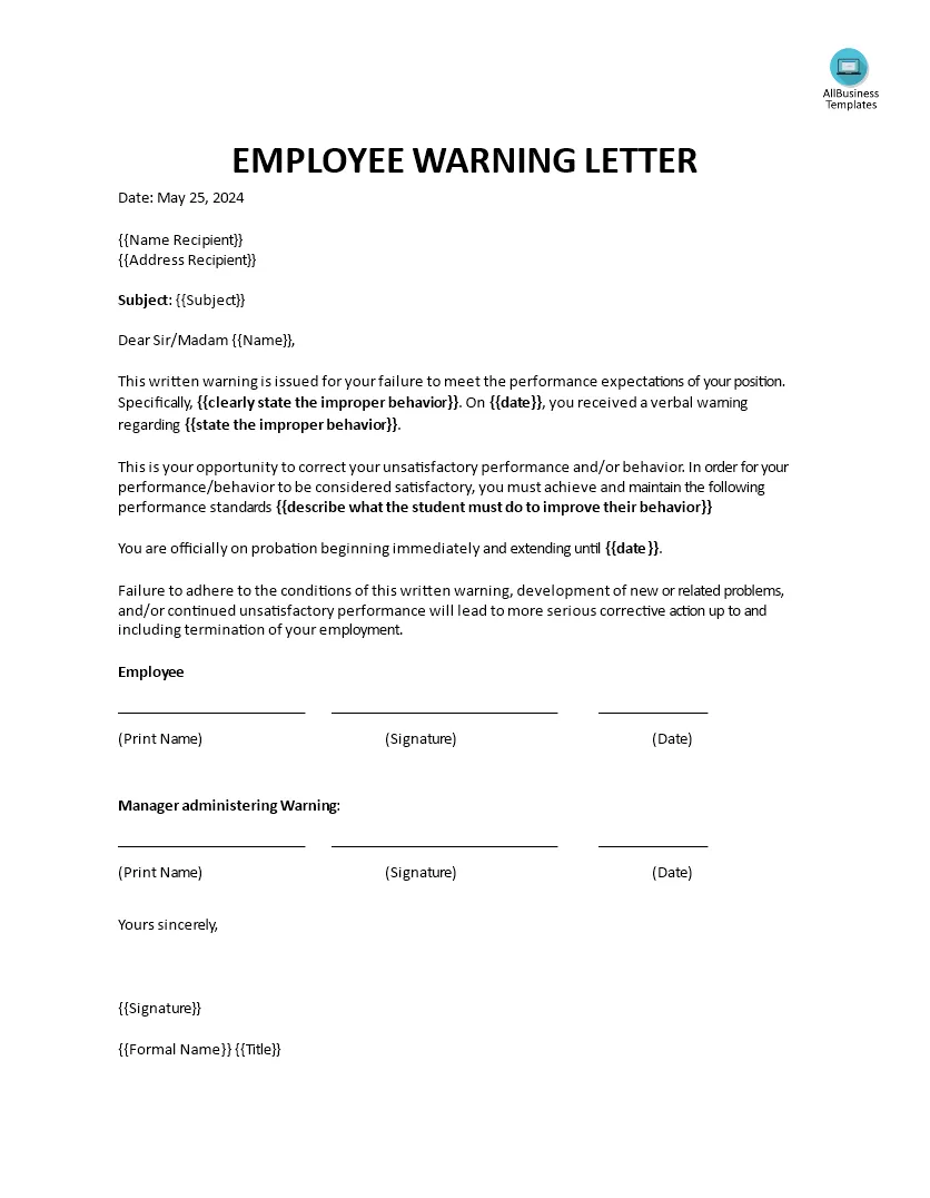 Warning letter to employee