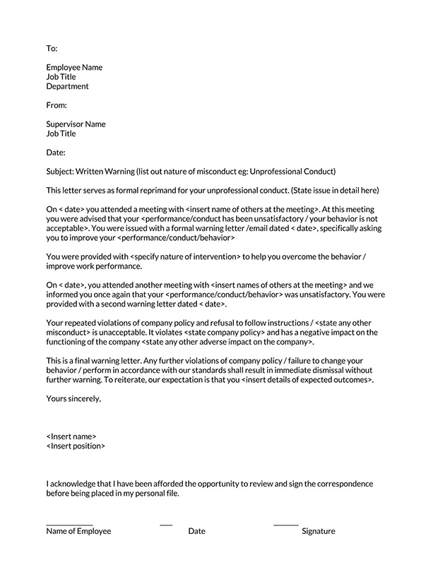48 professional warning letters to employee 8 steps guide