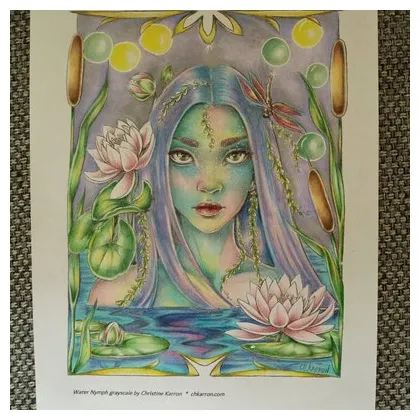 Water Nymph Coloring Page Grayscale Instant Download Printable File