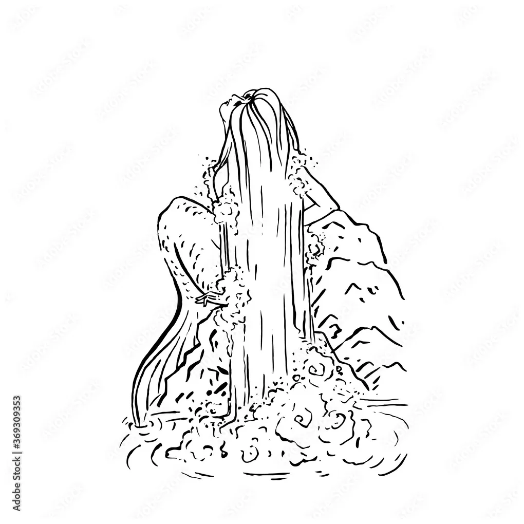 Vector Mermaid illustration black isolated on white, coloring page or