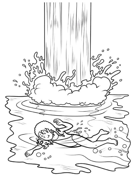 Swimmer Under Waterfall coloring page - Download, Print or Color Online