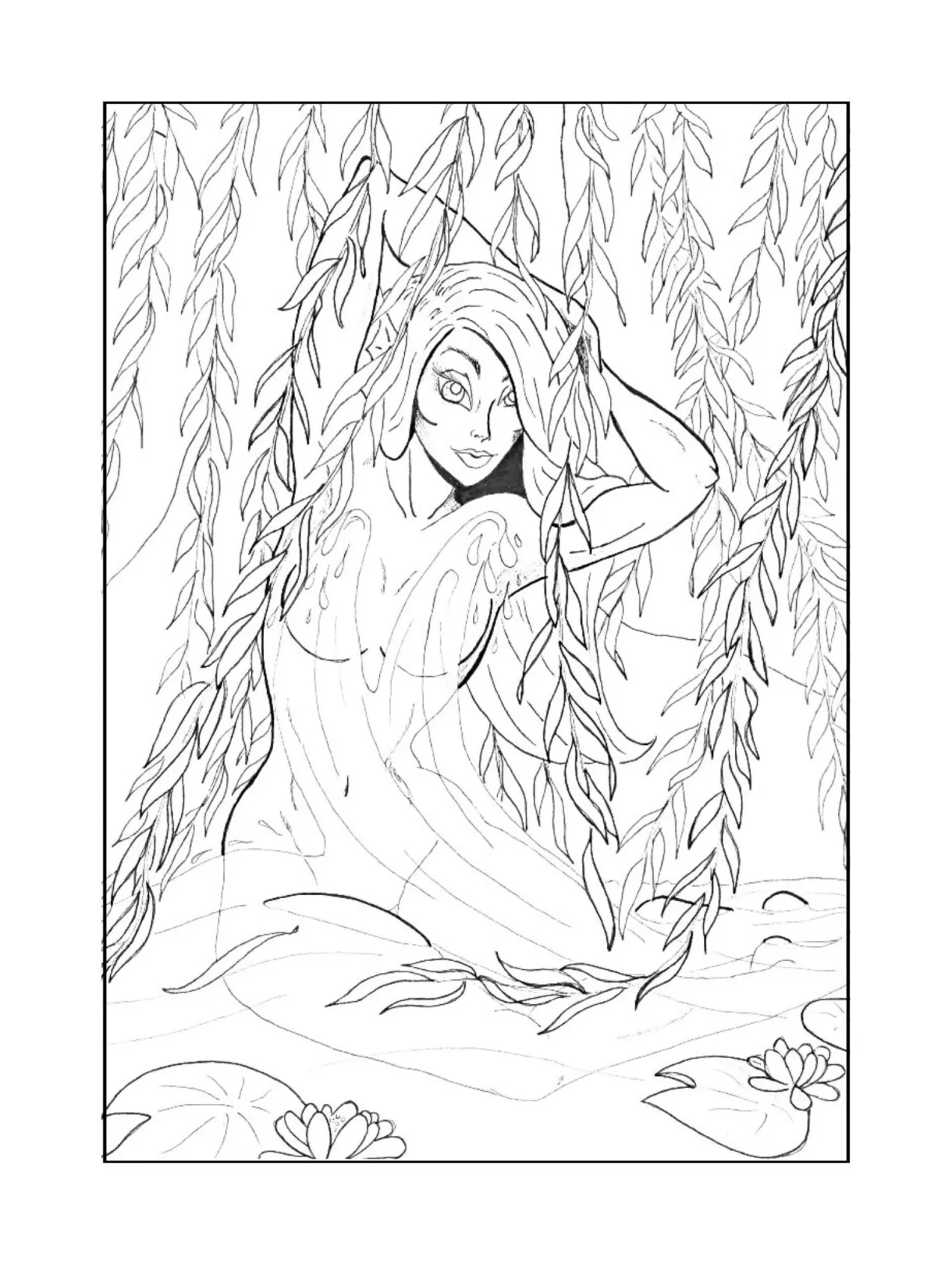 Water Nymph Coloring Page - Etsy
