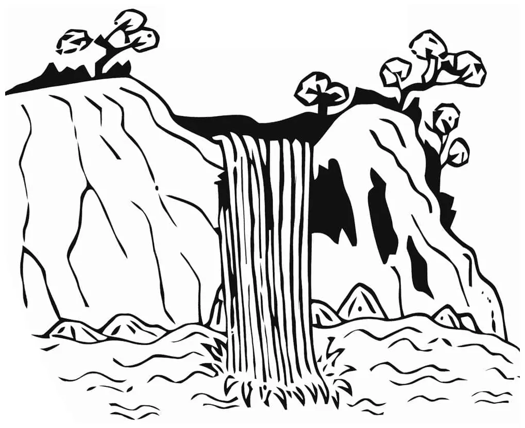 Waterfall free coloring page download, print or color online for free
