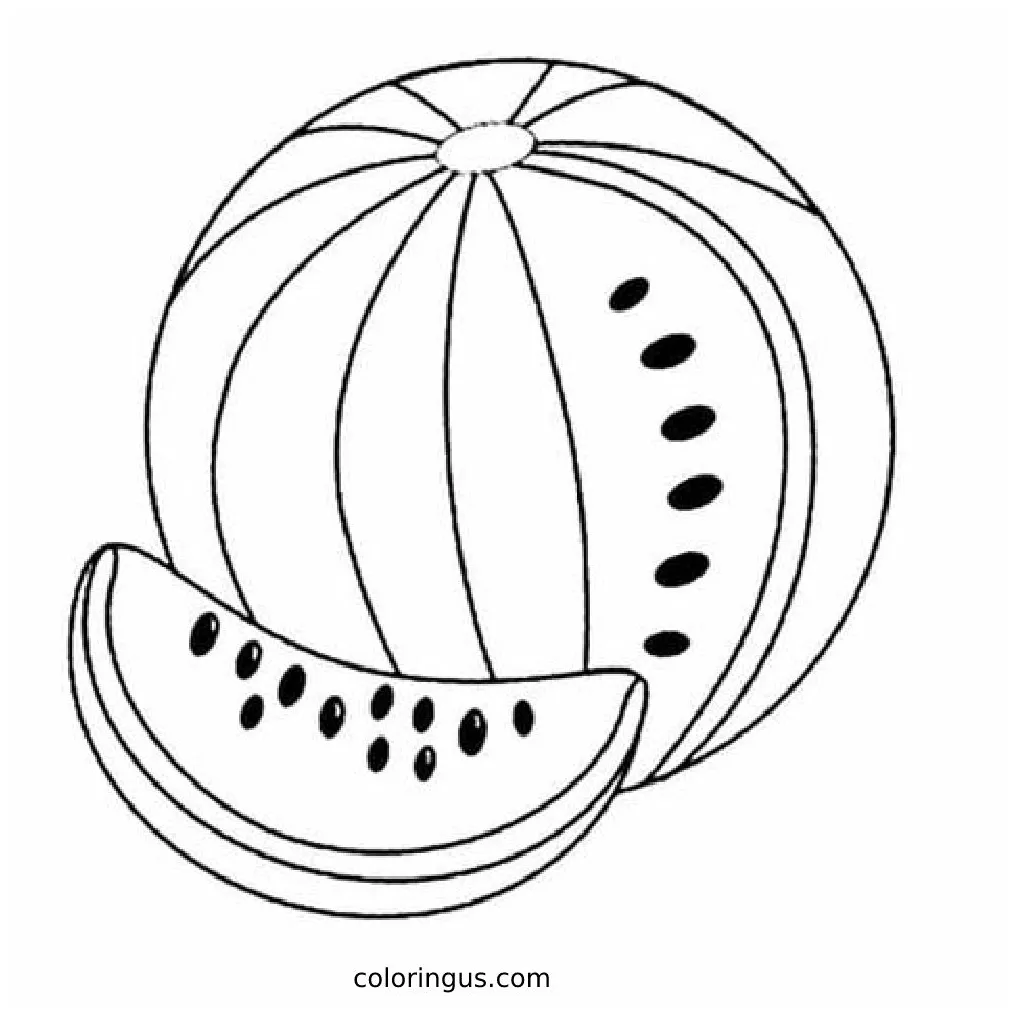 Watermelon Slice Easy Drawing Coloring Page