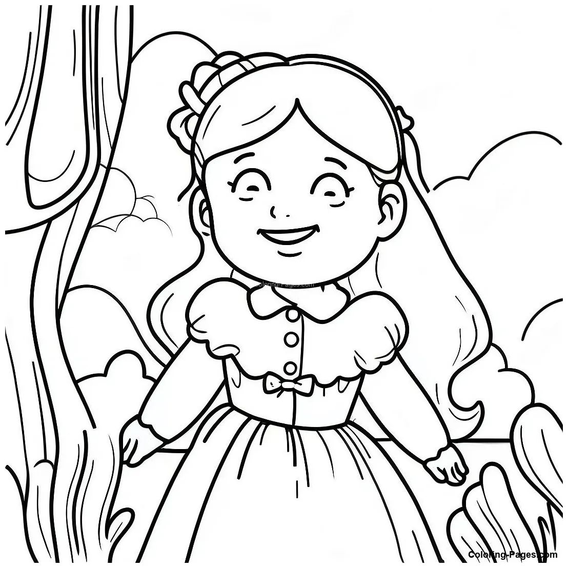 Wendy Darling In A Dreamy Scene Coloring Page | Coloring-Pages.com