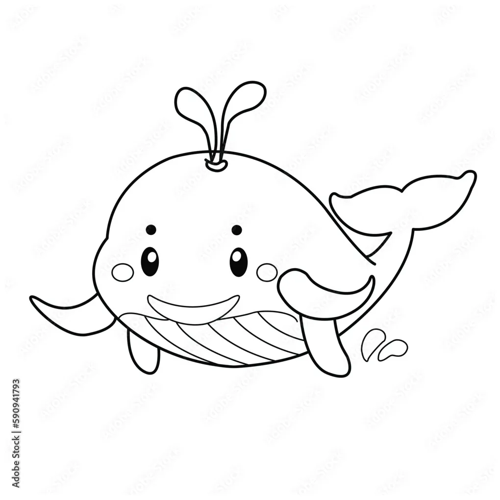 Hand drawn . whale cartoon printable coloring page