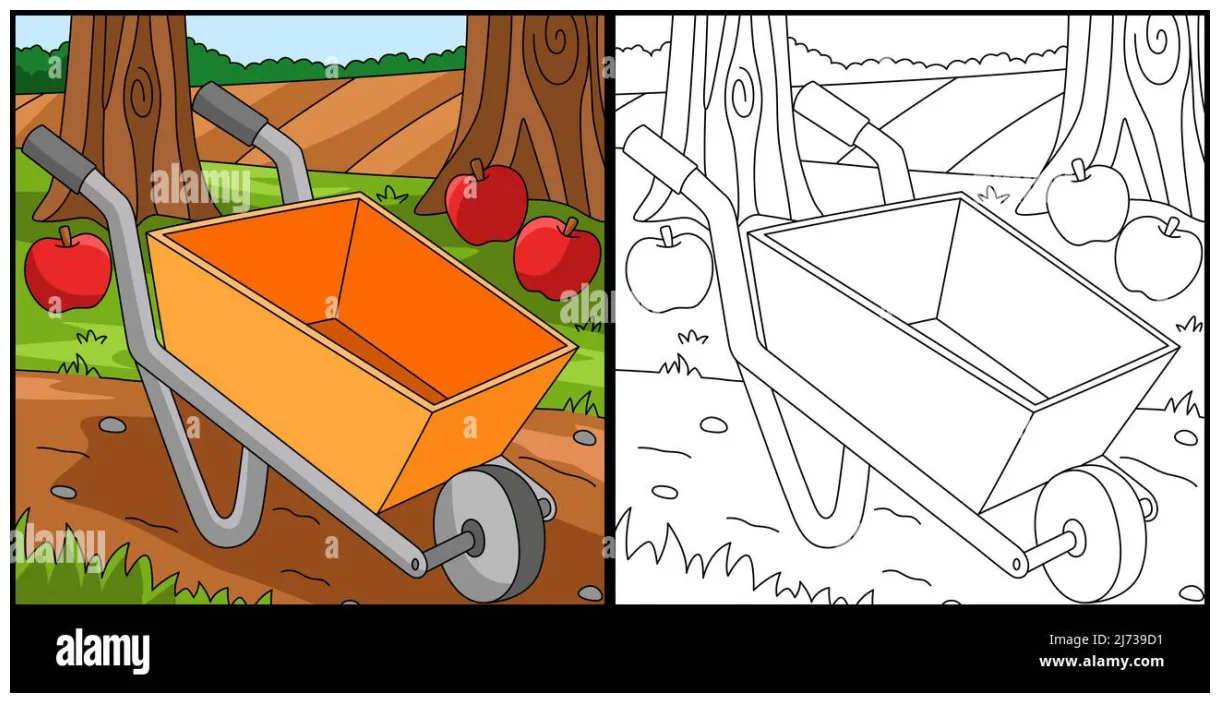 Wheelbarrow Coloring Page Colored Illustration Stock Vector Image & Art
