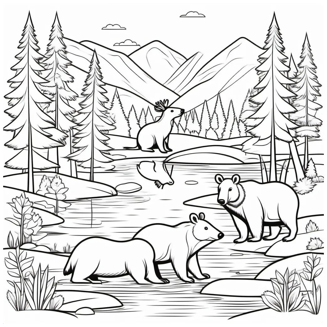 Wildlife friends coloring page stable diffusion online printable coloring page