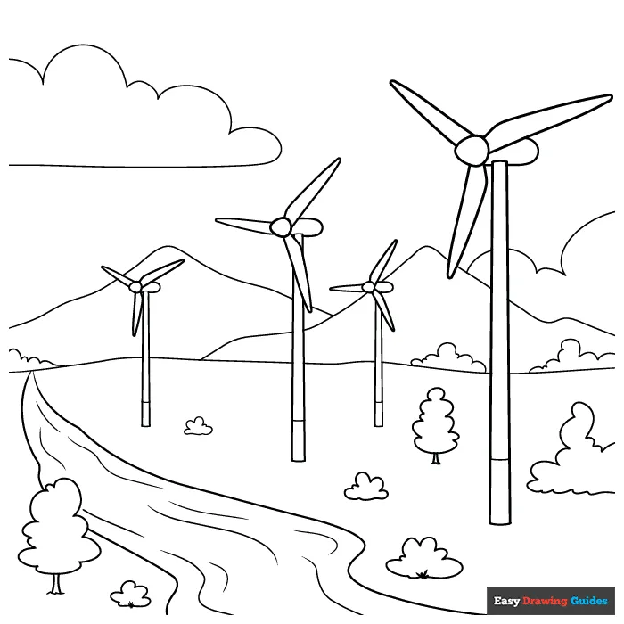 Wind Turbine Coloring Page | Easy Drawing Guides