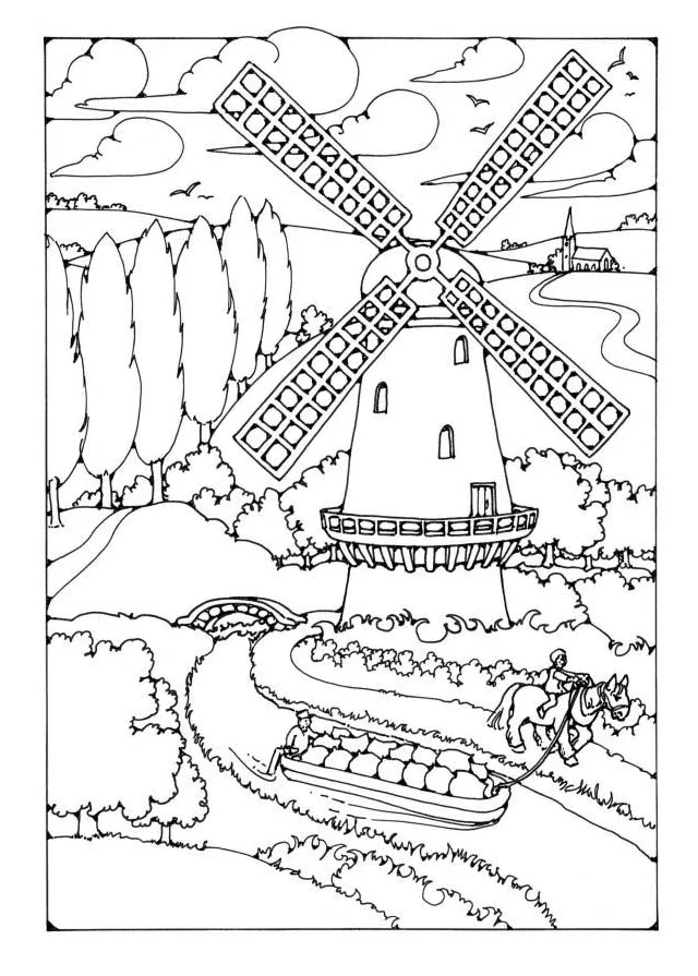 Coloring Page Windmill - Free printables - Img 18451