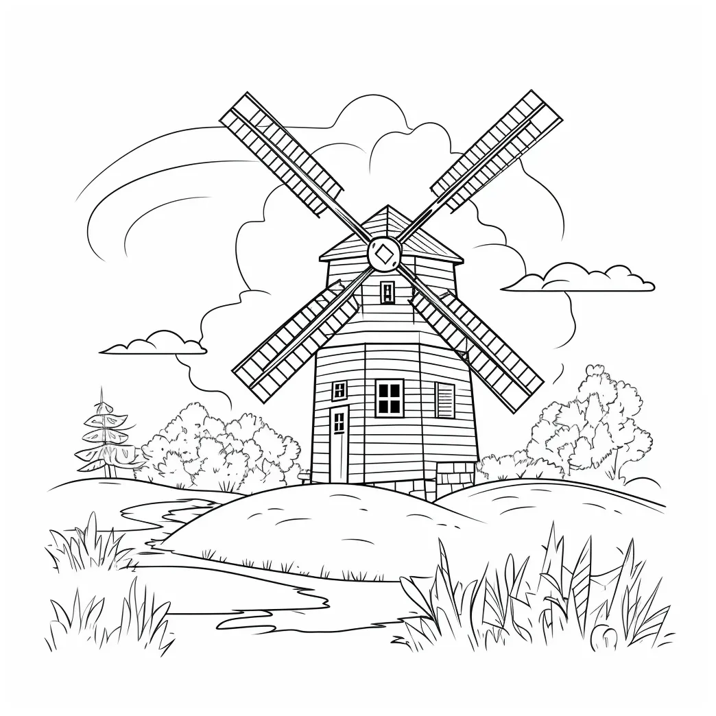 Windmill coloring page – Coloring corner