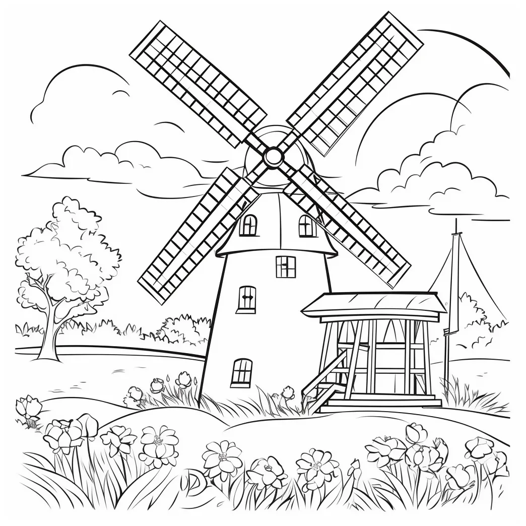 Windmill coloring page – Coloring corner