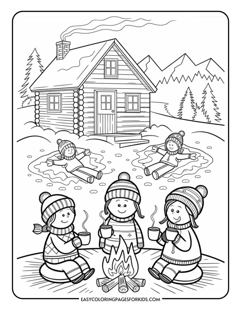 Winter scene coloring page s cliparts, stock