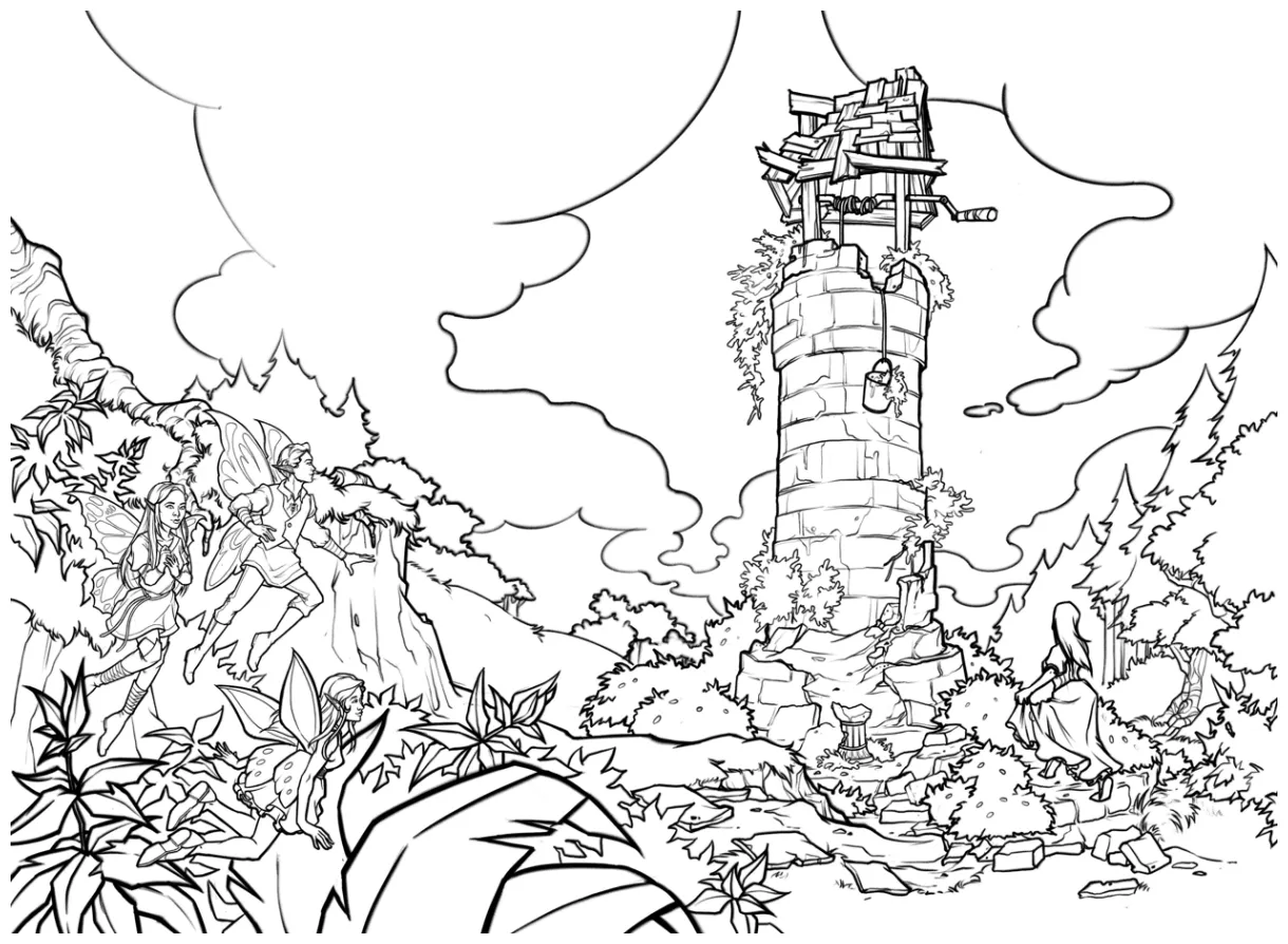 Wishing well, atthis arts printable coloring page