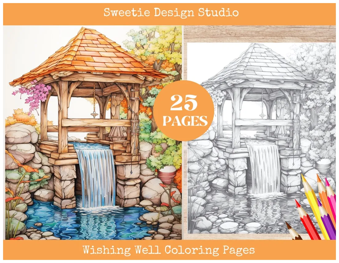 Beautiful landscape coloring page etsy