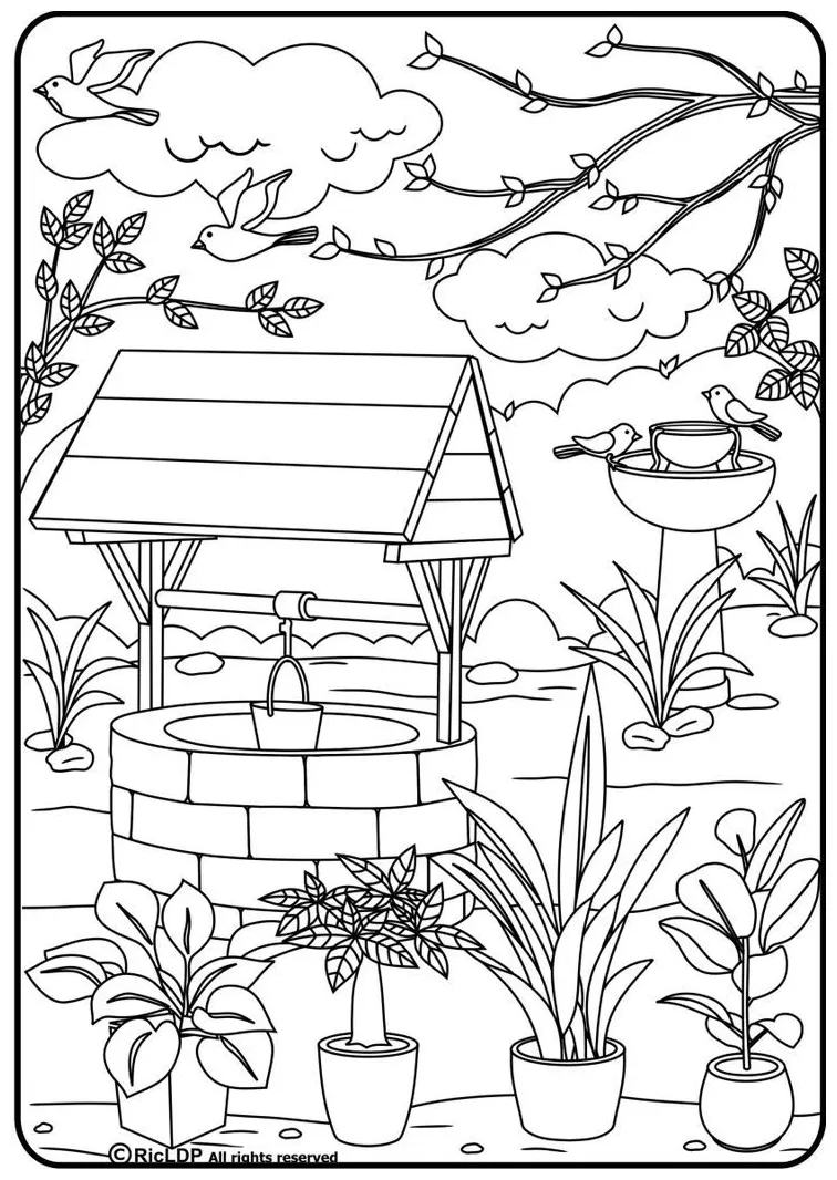 Wishing well coloring sheets coloring pages