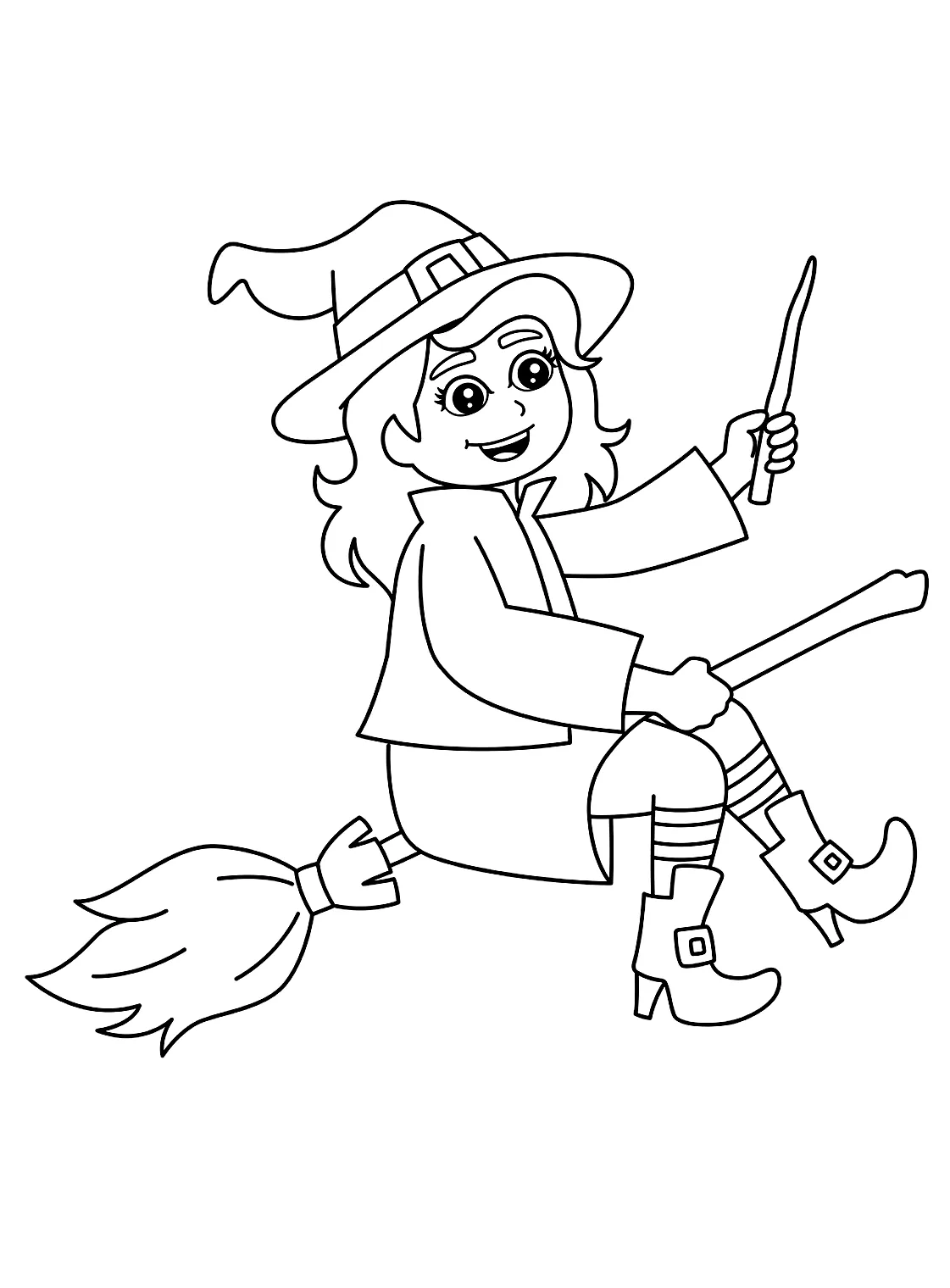Happy witch color page free printable coloring pages