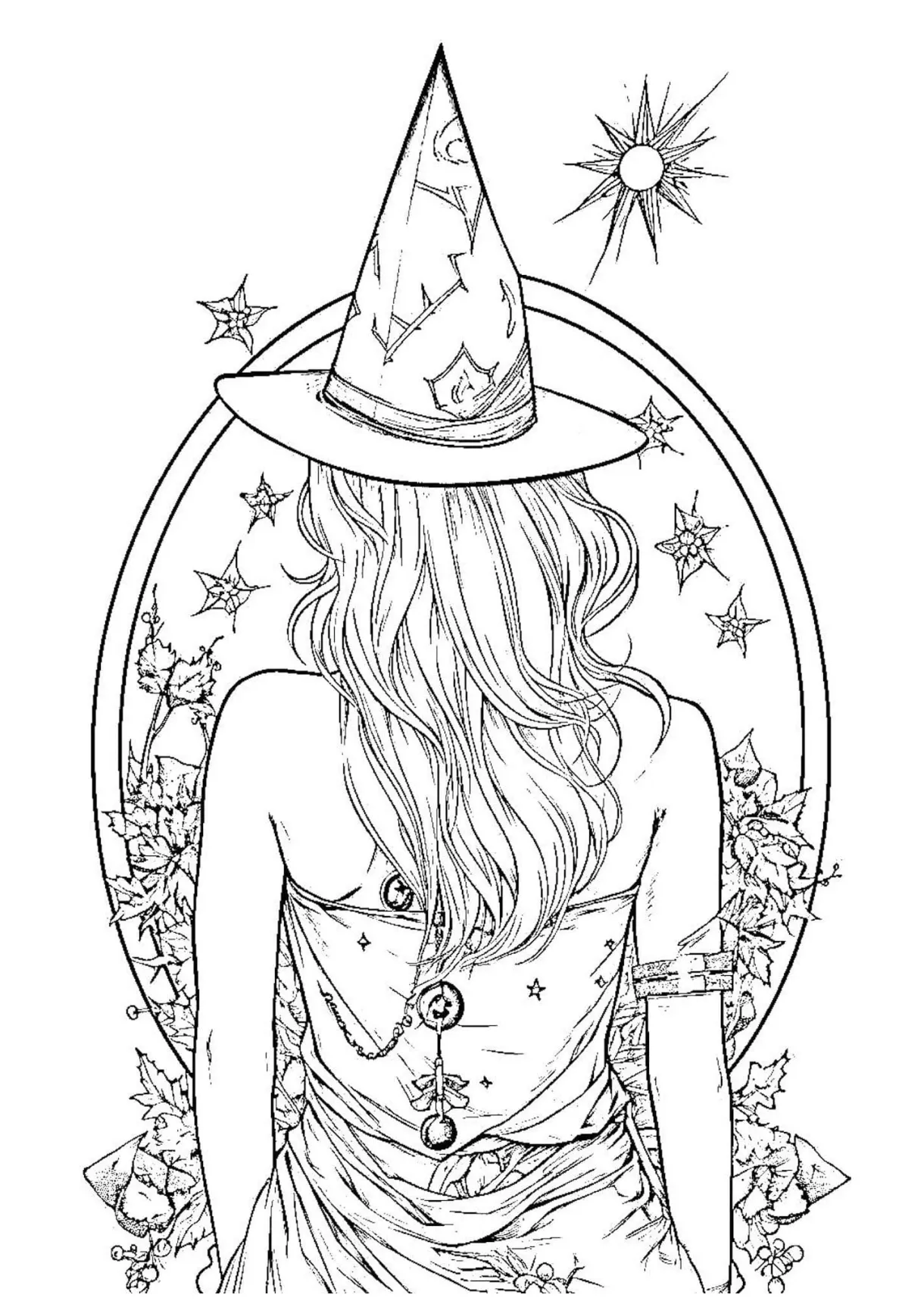 Unleash your inner witch with this coloring page!