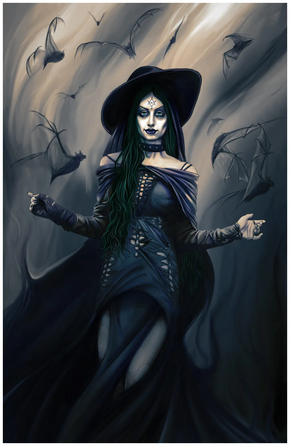 Bat witch, ken kokoszka fantasy witch, witch art, gothic fantasy art