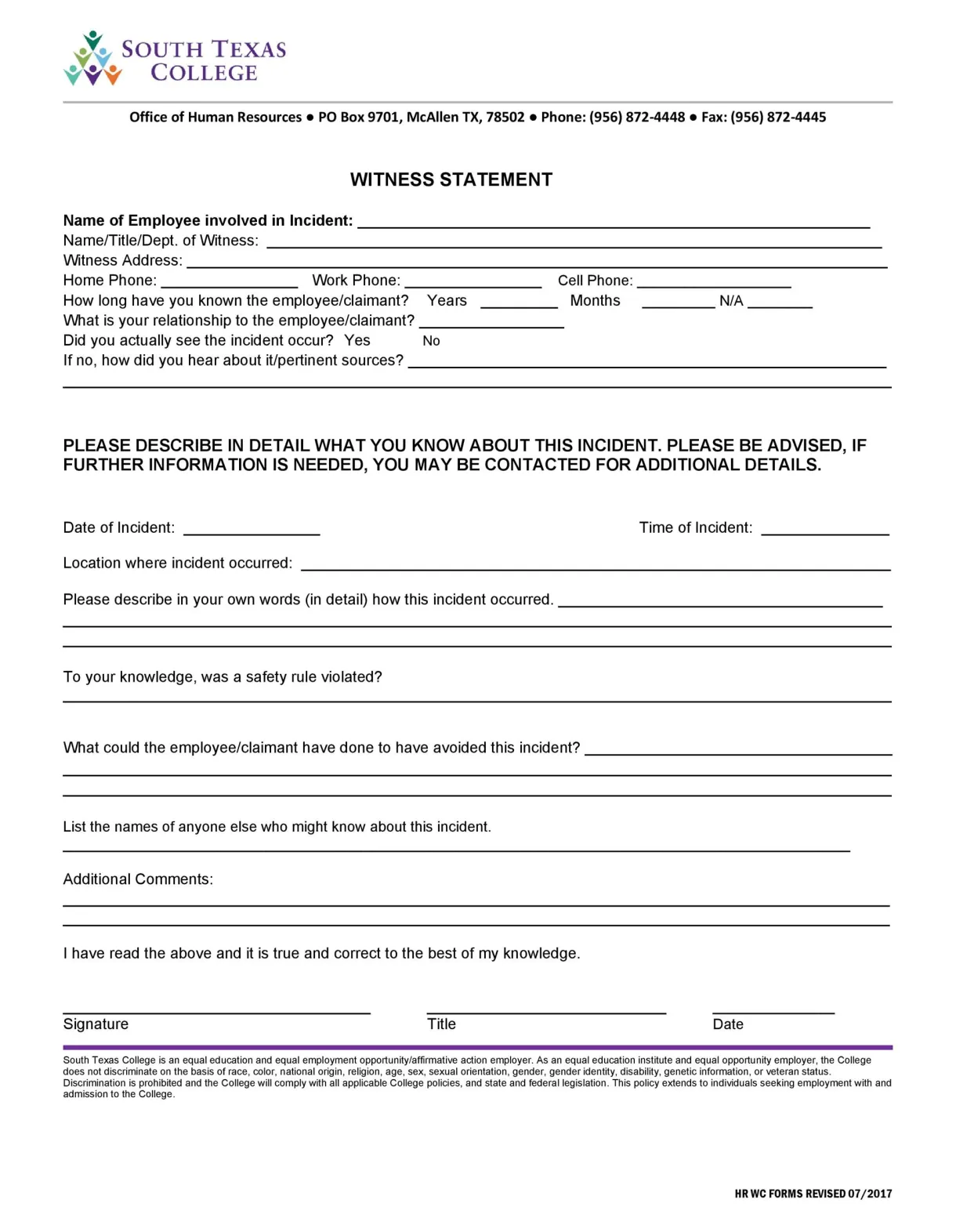 Witness statement template