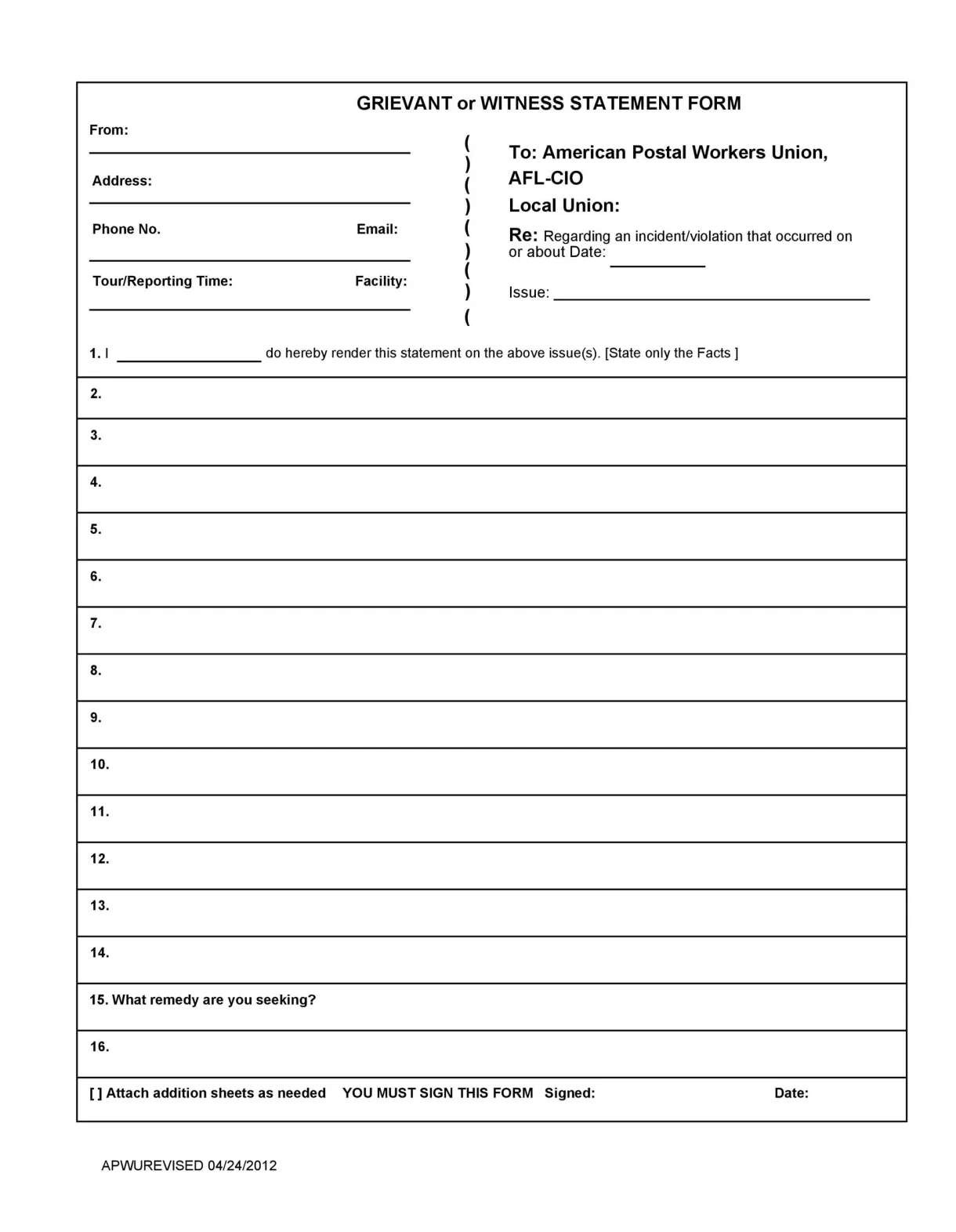 Witness statement template