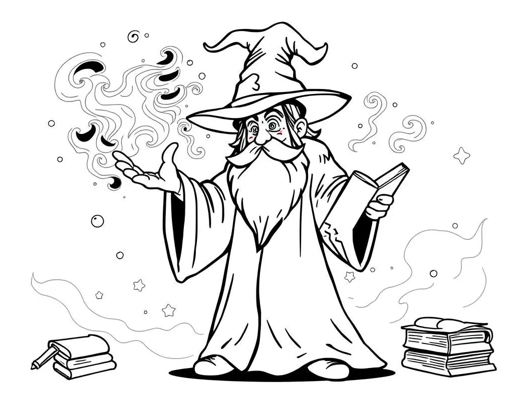 Fantasy wizard coloring page free printable coloring page