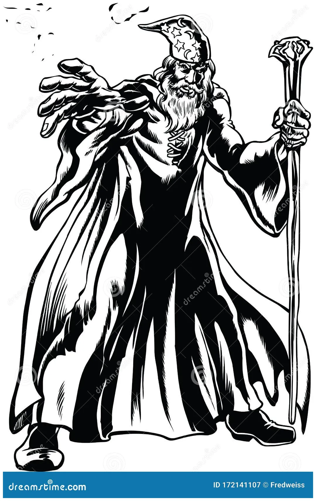 Wizard casting a spell vector illustration stock vector illustration