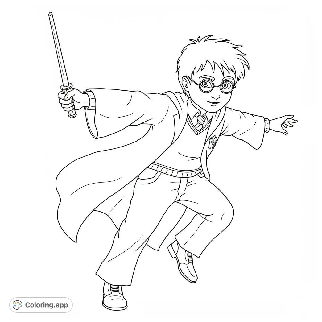 Young wizard casting spell coloring.app