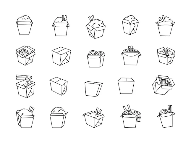 Premium vector wok box with asian food coloring page