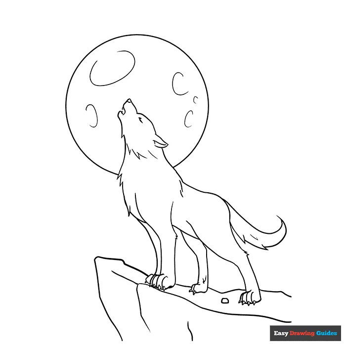 Wolf howling coloring page easy drawing guides