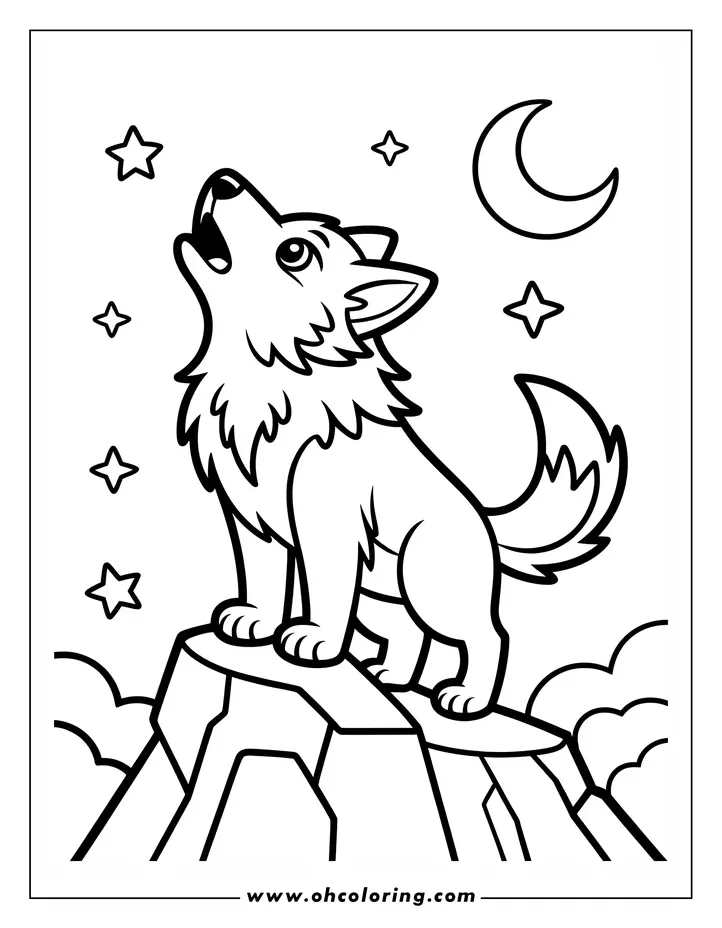 Wolf howling at the moon coloring page oh! coloring