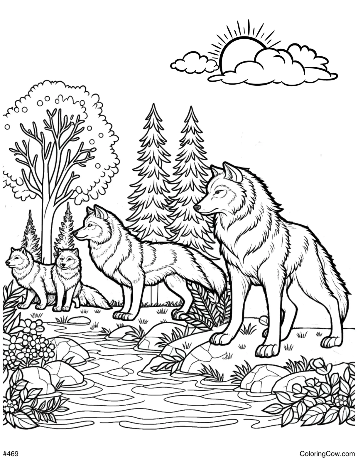 Wolf pack coloring page printable coloring page
