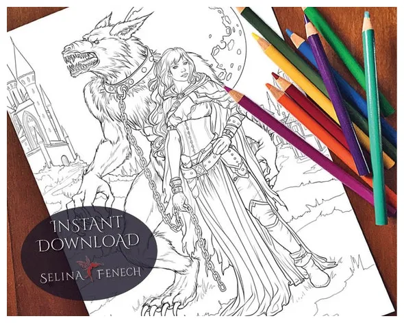 Her wolfman dark fantasy coloring page/digi stamp fantasy etsy