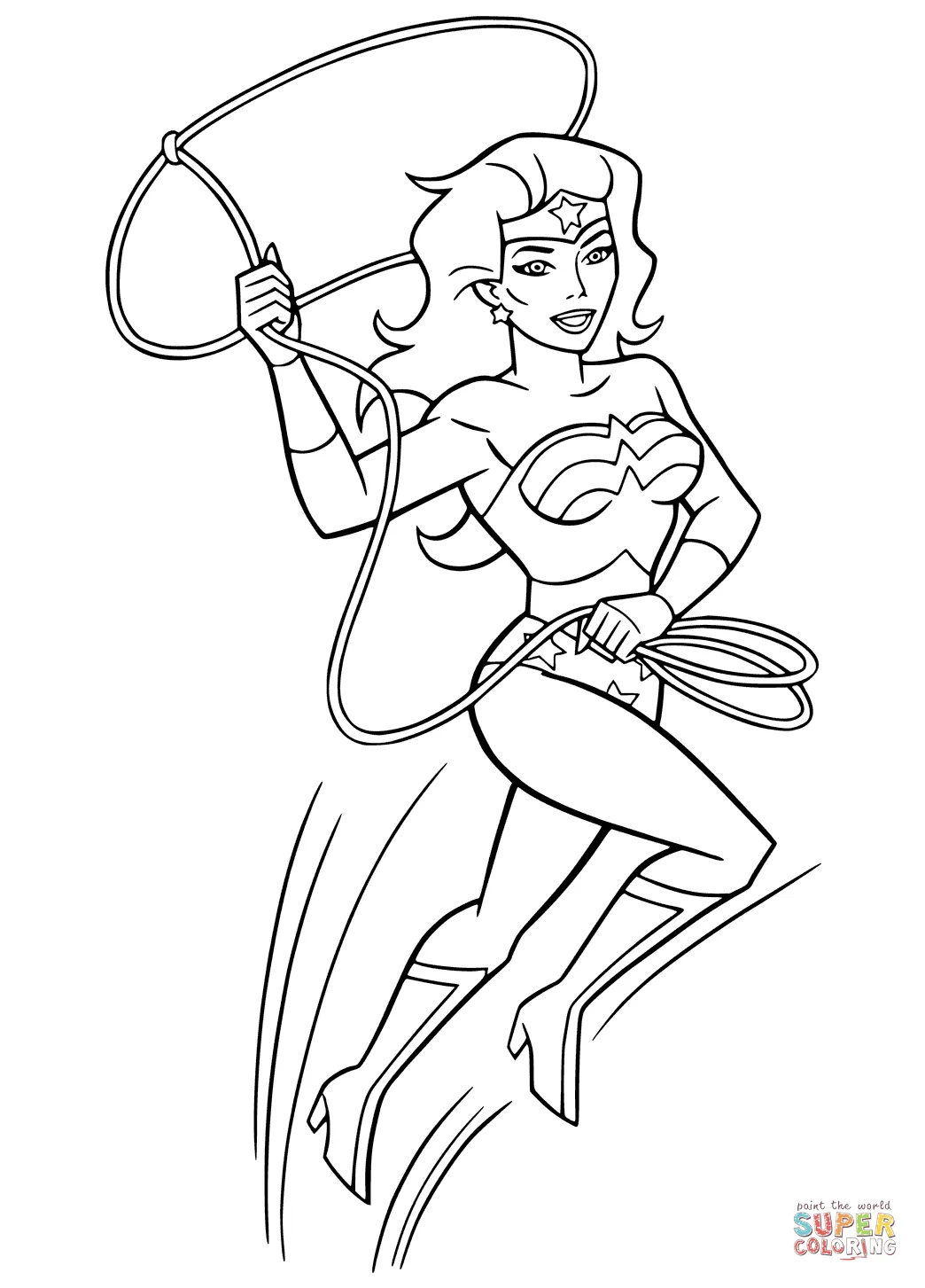 Wonder woman with lasso of truth coloring page free printable