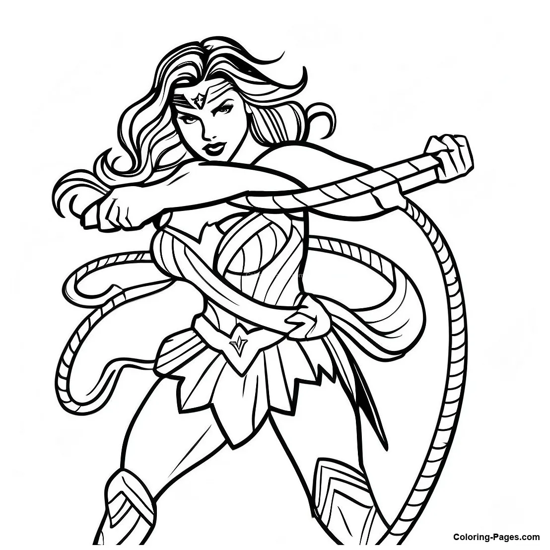 Wonder woman with lasso coloring page coloring-pages