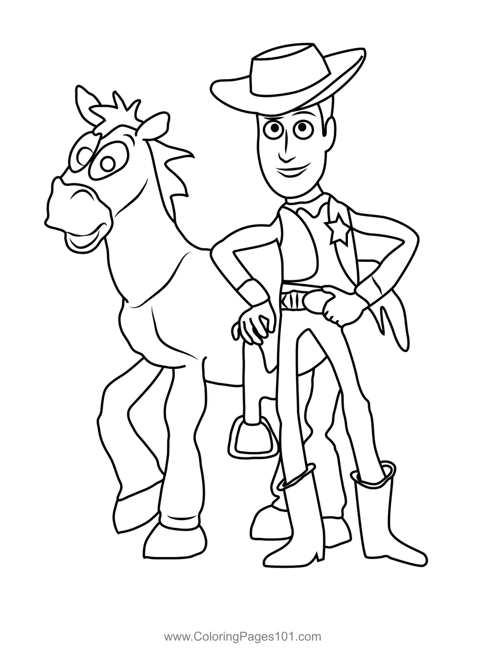 Sheriff woody with bullseye coloring page for kids free toy story
