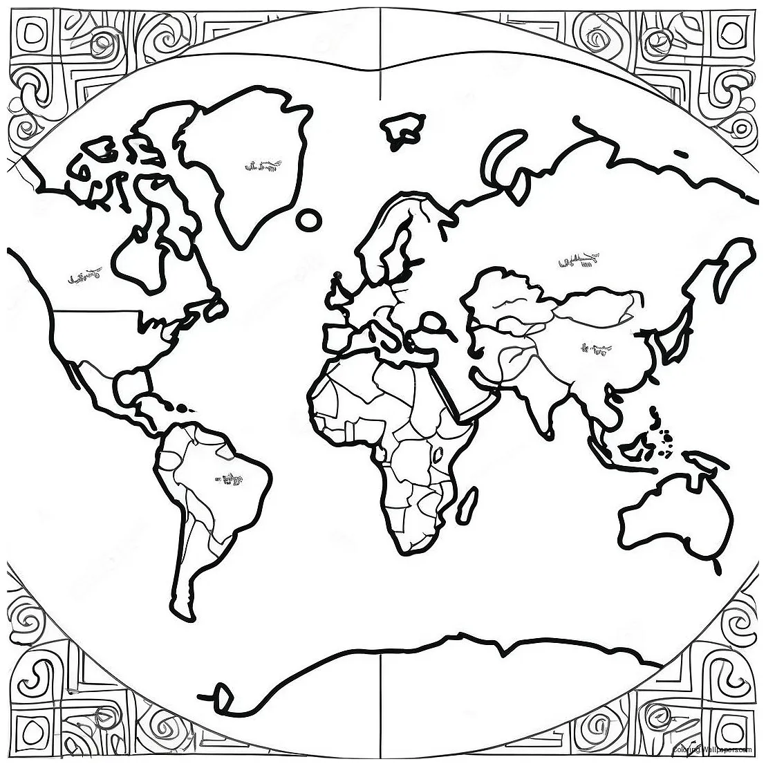 World Map Coloring Page (9670-7783)