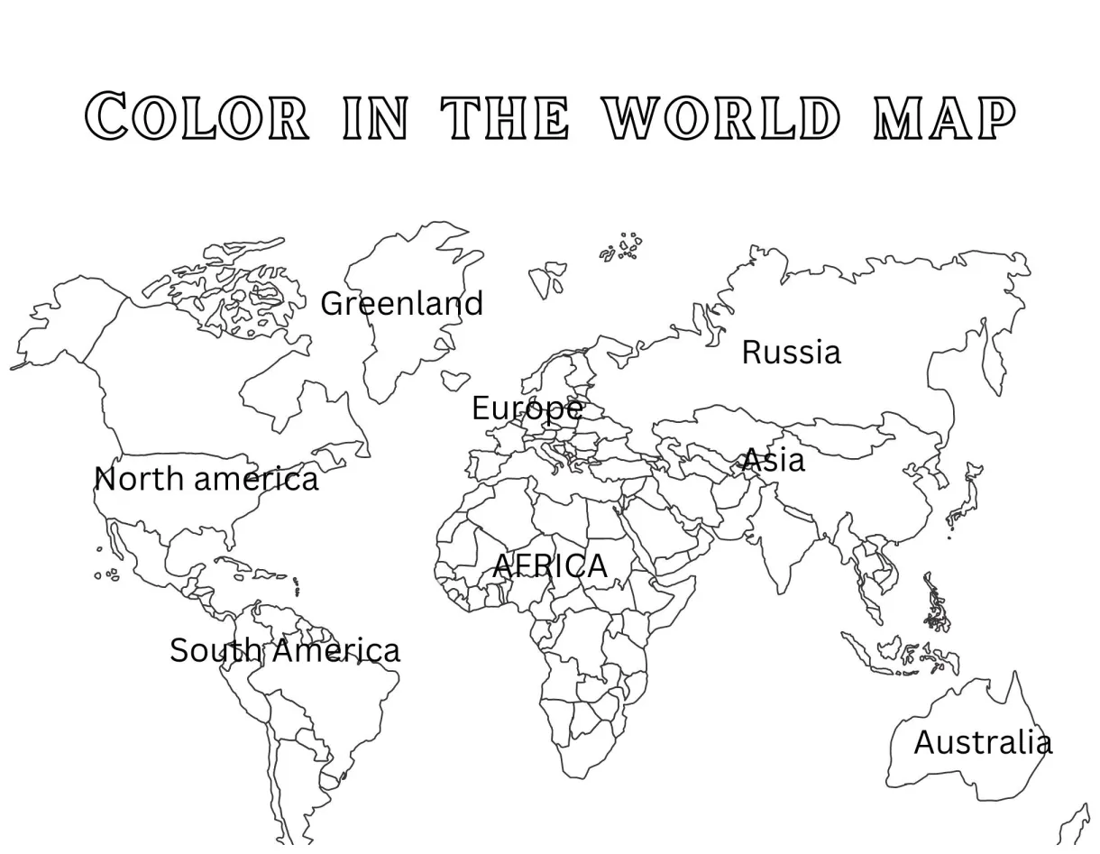 Printable coloring world map