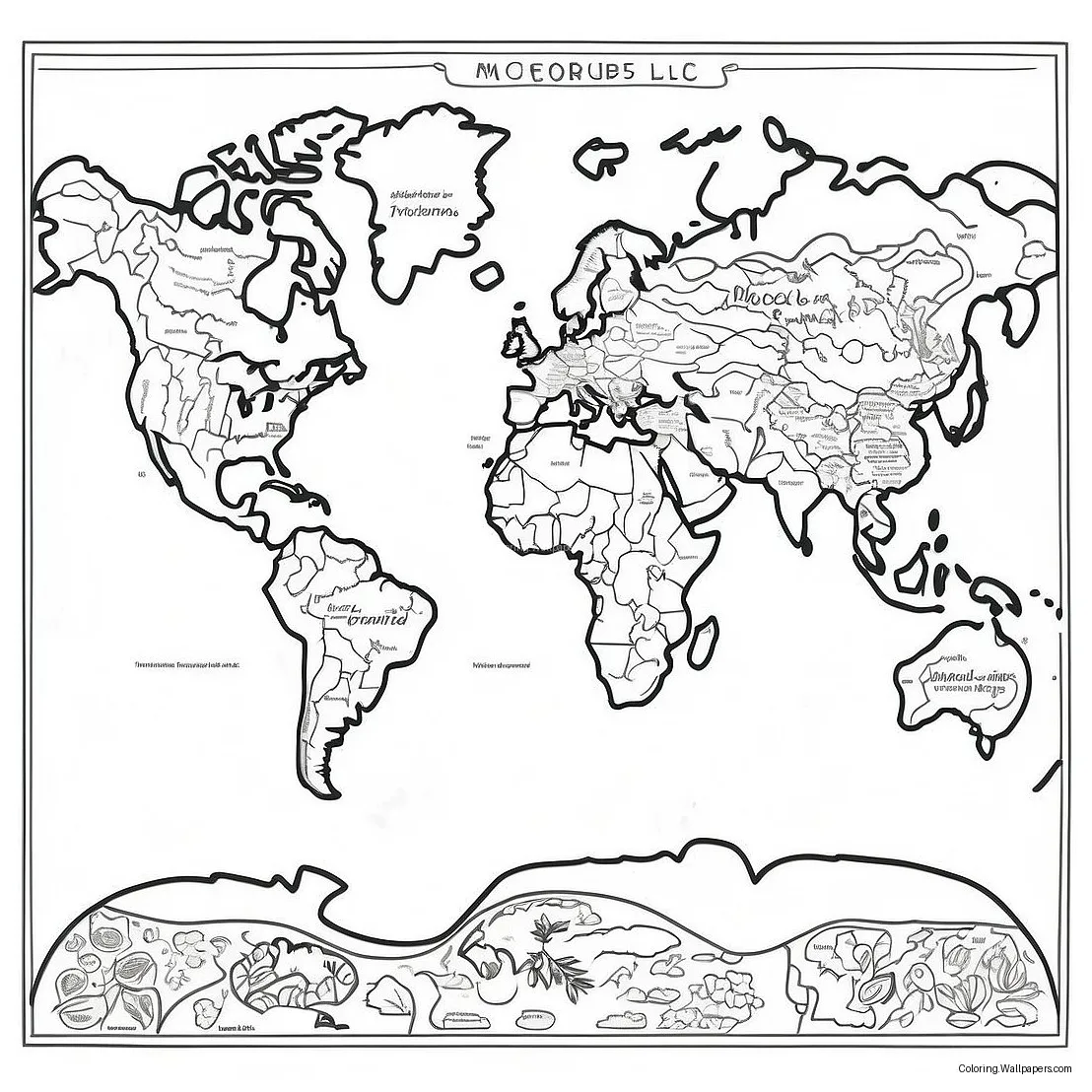 Detailed World Map Coloring Page (9671-7785)