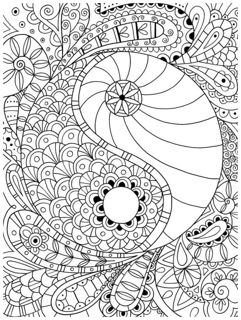 Yin yang abstract coloring page download, print or color online for free