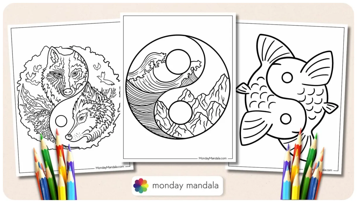 20 yin & yang coloring pages free pdf printables