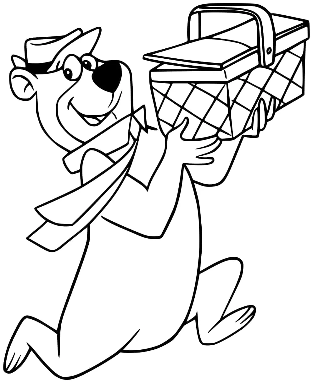 Yogi bear and picnic basket coloring page download, print or color